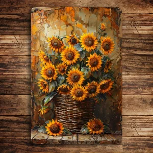 Rustic Sunflower Metal Vintage Sign