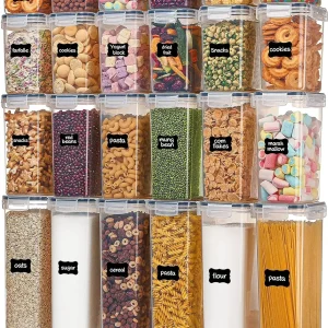 Airtight Food Storage Containers with Lids, 24 pcs Plastic Kitchen and Pantry Organization Canisters for Cereal,NEW